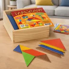 Tangram Em Madeira 10 Jogos 70 Peças Pedagógico Escolar Kids Interação Educativo Infantil Colorido