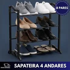 Sapateira 4 Andares 8 Pares Preta Branca Metal Haste Organizadora Compacta Multiuso