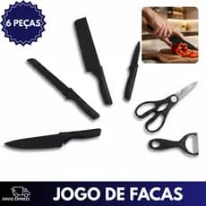 Jogo de Facas 6 Peças Cozinha Profissional Antiaderente com Tesoura e Descascador Alta Precisão