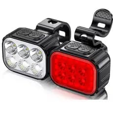 Kit Farol Bike Dianteiro + Lanterna Traseira Recarregável USB 6 Leds Impermeável Bicicleta