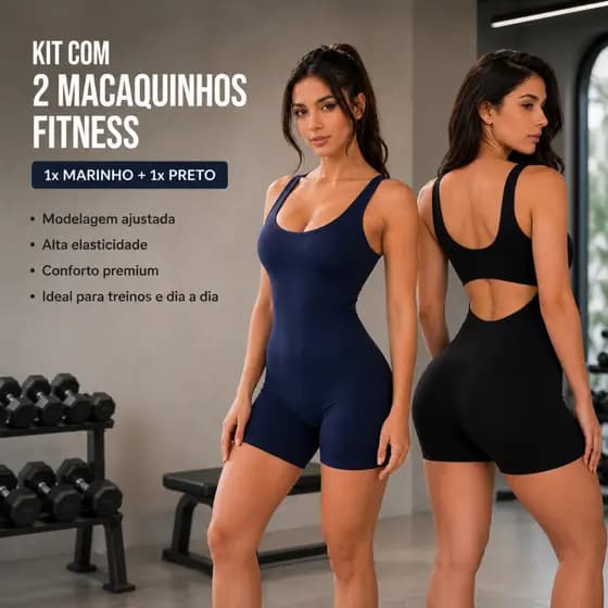 Kit 2 Macaquinho Fitness Blackout Alcinha Slim Zero Transparência Academia Macacão Yoga Esportes