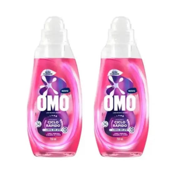 Kit 2 Lava-roupas Liquido Omo Ciclo Rapido Acao Cuidado750ml