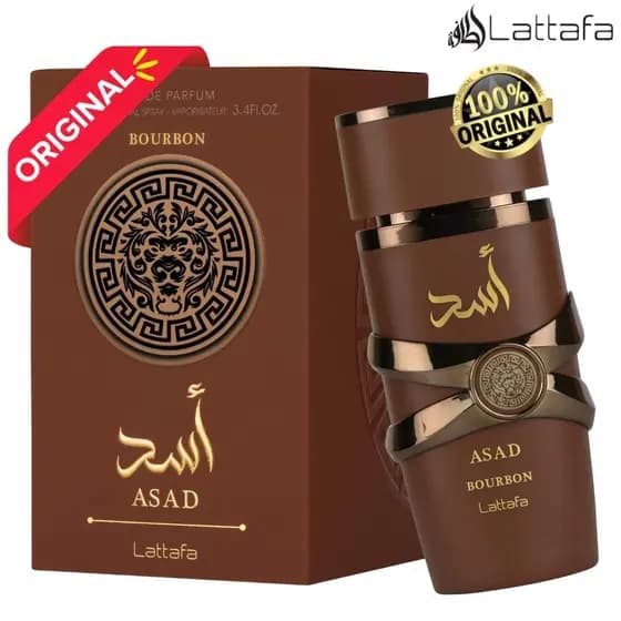 Perfume Árabe Lattafa Asad Bourbon EDP 100ml Original Masculino Baunilha Amadeirado Intenso Longa Duração