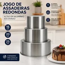 Forma Bolo assadeira redonda alta kit 3 peças  15, 20, e 25 e suas variações