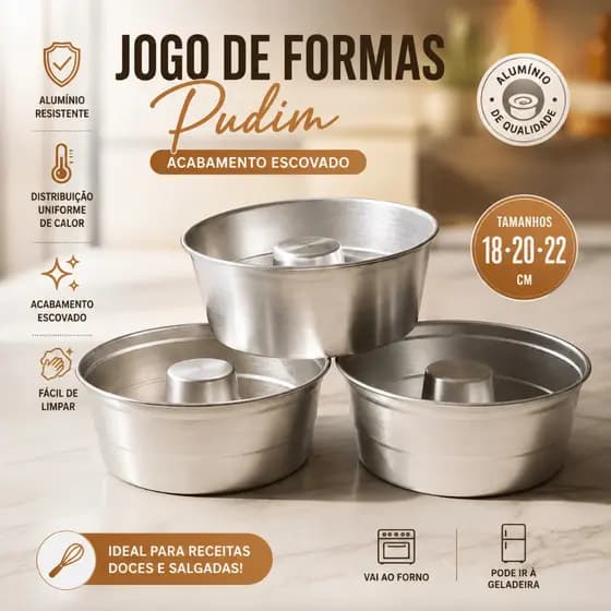 kit 3 formas bolo aluminio tamanhos 18,20 e 22
