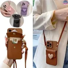Capa Para iPhone 17 17E 16 16E 15 14 13 12 11 8 7 XR SE Plus Pro Max  Apple Capinha Saco De Cartão Carteira + Alça AXKB