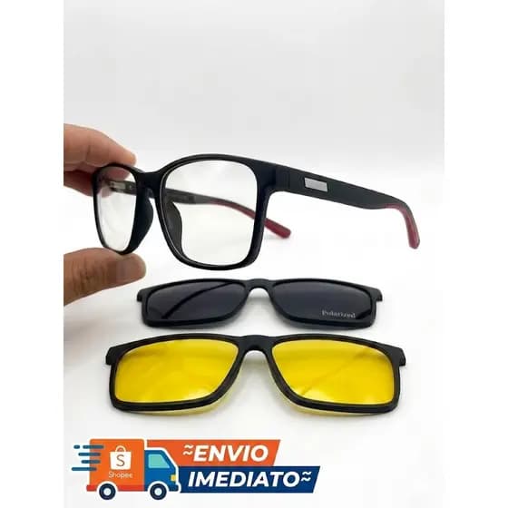 Armação De Óculos Clipon Com Lente Polarizadas Masculino 3 Em 1 Sunglasses Magnetic Eyewear