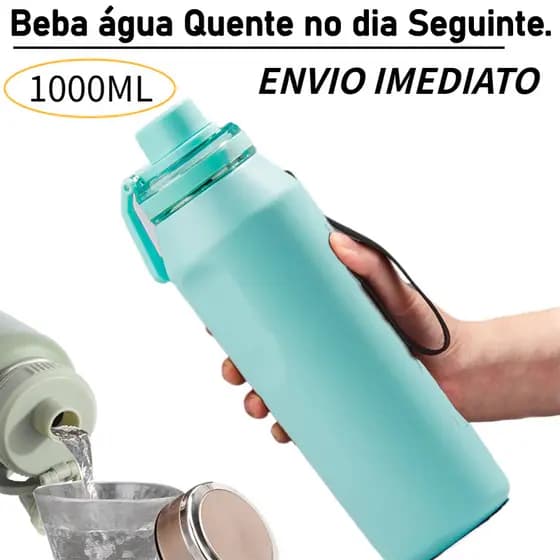 Garrafa Térmica 1000ml Aço Inoxidável, Mantém Quente/Frio 72h, Ideal para Esportes e Trabalho