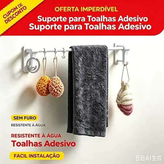Porta Toalha Para Banheiro DUPLA CAMADA COM GANCHOS Sem Furo Com Suporte De Adesivos Multiuso
