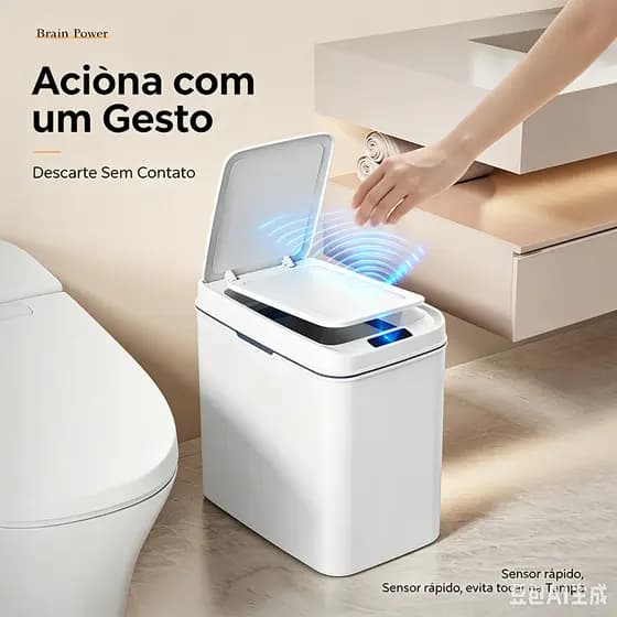 Lixeira Inteligente com Sensor Automático 15L, Cesto de Lixo para Banheiro, Cozinha e Escritório, Design Moderno