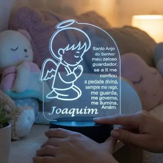 Luminária Anjo da Guarda Personalizada Oração Decorativo Led