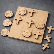 Kit Jogo Da Velha Educativo MDF Lembrancinha Infantil Ovelha Cruz Páscoa