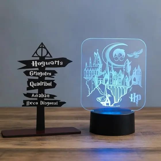 Kit Abajur Decorativo E  Totem Destinos Mundo Bruxo