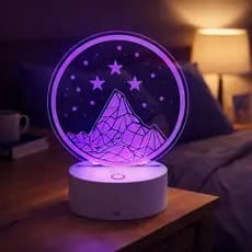 Luminária Led Montanha Acotar Acrílico 3D Decorativa Base Branca Ou Preta