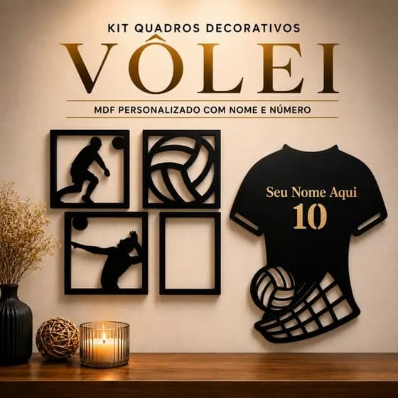 KIT Quadros Decorativos Vôlei Em MDF Personalizado Com Nome e Numero