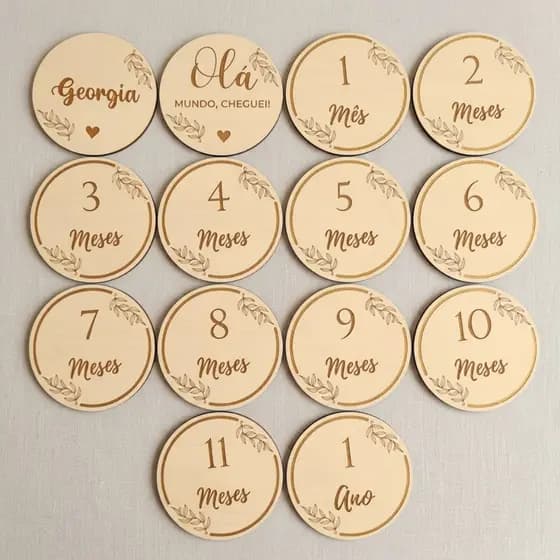 Kit 14 Plaquinha Mêsversário Decorativo MDF Para Fotos Aniversário Bebê