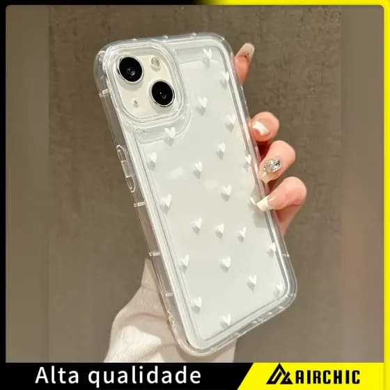Corações brancos Capinha Capa de Transparente Para iPhone 11 14 15 16 12 17 13 pro max 7/8 plus produto em alta
