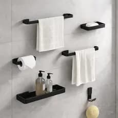 Kit  Banheiro Acessórios Conjunto Lavabo 6 Peças Completo Premium Alumínio Toalheiro e Saboneteira