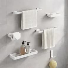 Kit Acessórios Conjunto Banheiro Lavabo 6 Peças Completo Premium Alumínio Toalheiro e Saboneteira