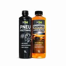 Kit Lava Autos com Cera 1L + Pretinho Para Pneu 1L – Shampoo Automotivo Alto Brilho Não Resseca