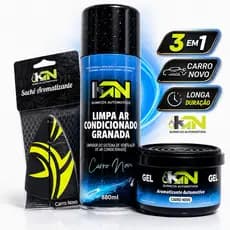 Kit Limpa Ar Condicionado Granada KN + Aromatizante Automotivo Carro Novo Gel Sachê Cheirinho 3Itens