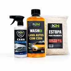 Kit Lavagem Automotiva Completo Shampoo com Cera 1L + Cera Vitrificadora Spray + Estopa Polimento Carro Alto Brilho Prof