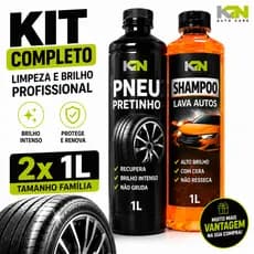 Shampoo Lava Autos com Cera 1L + Pretinho Para Pneu 1L – Kit Shampoo Automotivo Brilho Não Resseca