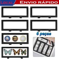 6 Peças Expositor de Armação Flutuante 3D Preto 23x9cm – 3D, com 12 suportes, para moedas e medalhas