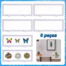 6 Peças Expositor de Armação Flutuante 3D Branco 23x9cm – 3D, com 12 suportes, para moedas e medalhas