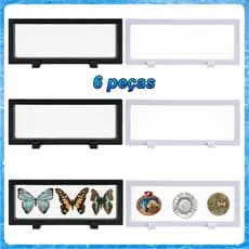 6 Peças Expositor de Armação Flutuante 3D 23x9cm – 3D, com 12 suportes, para moedas e medalhas