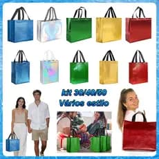 Pacote com 30/40/50 sacos reutilizáveis não tecidos – para Compras e Presentes, Com Alças, Fortes