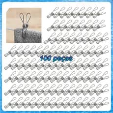Kit 100 Prendedores de Aço Inoxidável 6,2x1,5x2,8cm – Resistentes à ferrugem, para varal interno/externo,forte aderência
