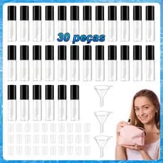 30 peças Mini tubo de brilho labial de 1,2 ml preto com aplicador – Tampa de Borracha, Inclui 3 Funis, para DIY
