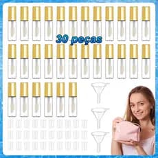 30 peças Mini tubo de brilho labial de 1,2 ml Ouro com aplicador – Tampa de Borracha, Inclui 3 Funis, para DIY