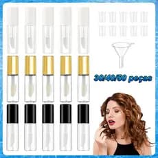 30/40/50 peças Mini tubo de brilho labial de 1,2 ml com aplicador – Tampa de Borracha, Inclui 3 Funis, para DIY