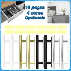 Kit 10 Puxadores ABS Auto-adesivos 15cm - Sem Furar, para Armário Cozinha e Gaveta, Fácil Instalar, Resistente