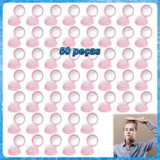 50 Peças Mini Escova de Cabelo Dobrável Com Espelho Rosa – 13,7x7cm, Circular, Cerdas de Borracha, para Bolsa e Viagem