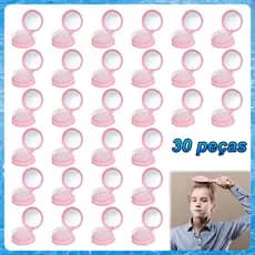 30 Peças Mini Escova de Cabelo Dobrável Com Espelho Rosa – 13,7x7cm, Circular, Cerdas de Borracha, para Bolsa e Viagem