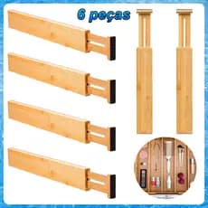 6 peças Divisórias de Bambu Ajustáveis 43-56cm com Mola – Antiderrapante, para Cômoda,Armário e Gavetas,Fácil Instalação