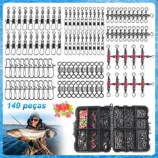 140 peças Kit de acessórios de pesca giratórios,contas de linha de pesca,botões duplos de bloqueio para robalo, truta