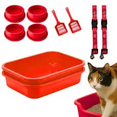 Kit Com 2 Caixas De Areia Para Gatos 2 Coleiras Ajustáveis Gato e 4 Comedouros Anti-formiga