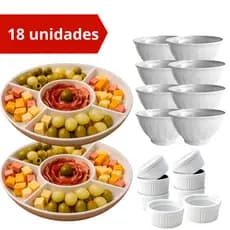 Kit Petisqueira Redonda + Ramekin + Bowl para Servir Aperitivos Amendoim Frios Ramequim Remequim