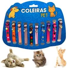 Kit coleiras gato regulagem tamanho elástica guizo