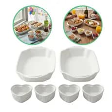 Conjunto Petisco Barca Prato Ramekin Pote Coracao Molho Geleia Cumbuca Bandeja Plastico Festa PP