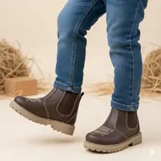 Bota Botina Infantil Menino Texana Country Bordada Calce Fácil Tratorada