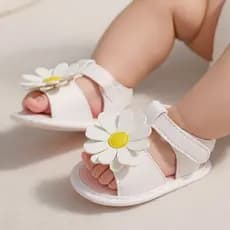 Sandália Bebê Menina Flor Margarida Branca Lançamento Verão Sapatinho Infantil RN Festa Batizado
