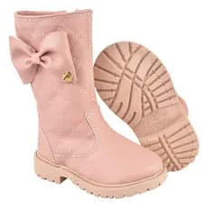 Bota para Menina Confortável Infantil Matelassê Cano Longo Laço Latera