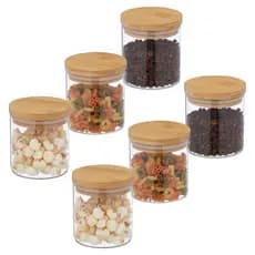 Conjunto 6 Potes Herméticos Tampa De Bambu 600ml 10x10cm