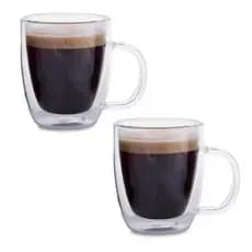 Jogo De Xícaras Canecas De Vidro Parede Dupla 450ml Café Chá Cappuccino