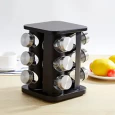 Porta Temperos E Condimentos Giratório Inox Preto 12 Potes
